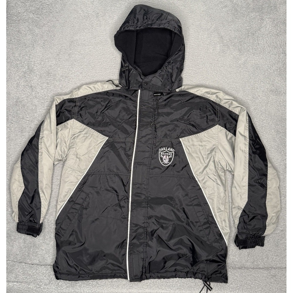 Vintage Pro Player Oakland Raiders Jacket Men Large Black Full Zip Jacket Hooded